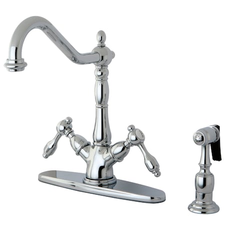 Kingston Brass KS1231TALBS Mono Deck Mount Kitchen Faucet W/ Brass Sprayer, Chrome KS1231TALBS